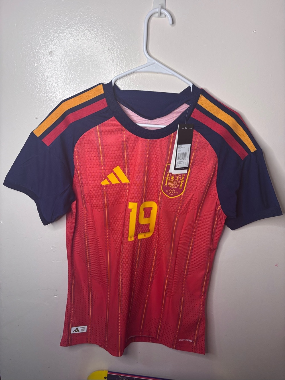 Adidas men Spain Red & Navy Soccer Jersey - Number 19